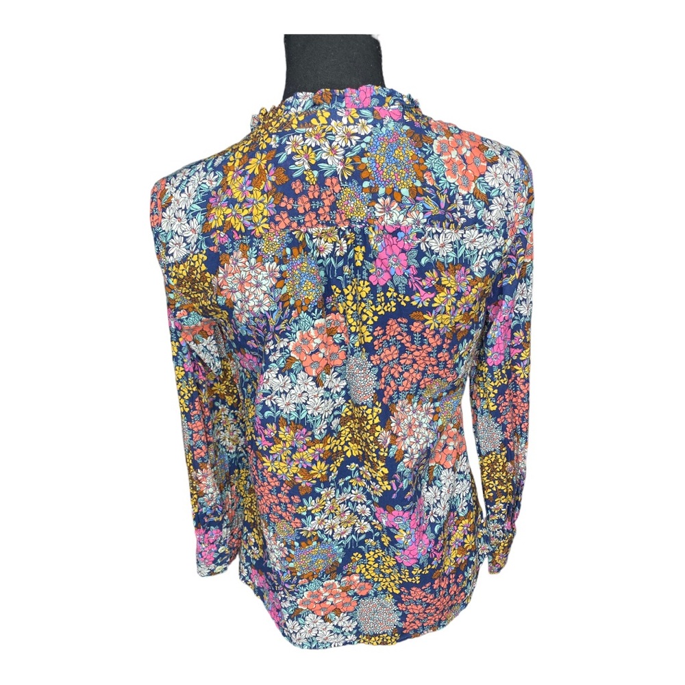 Talbots Petite Ruffle Band Collar Cotton Poplin Popover Blouse Multicolor - Picture 5 of 7
